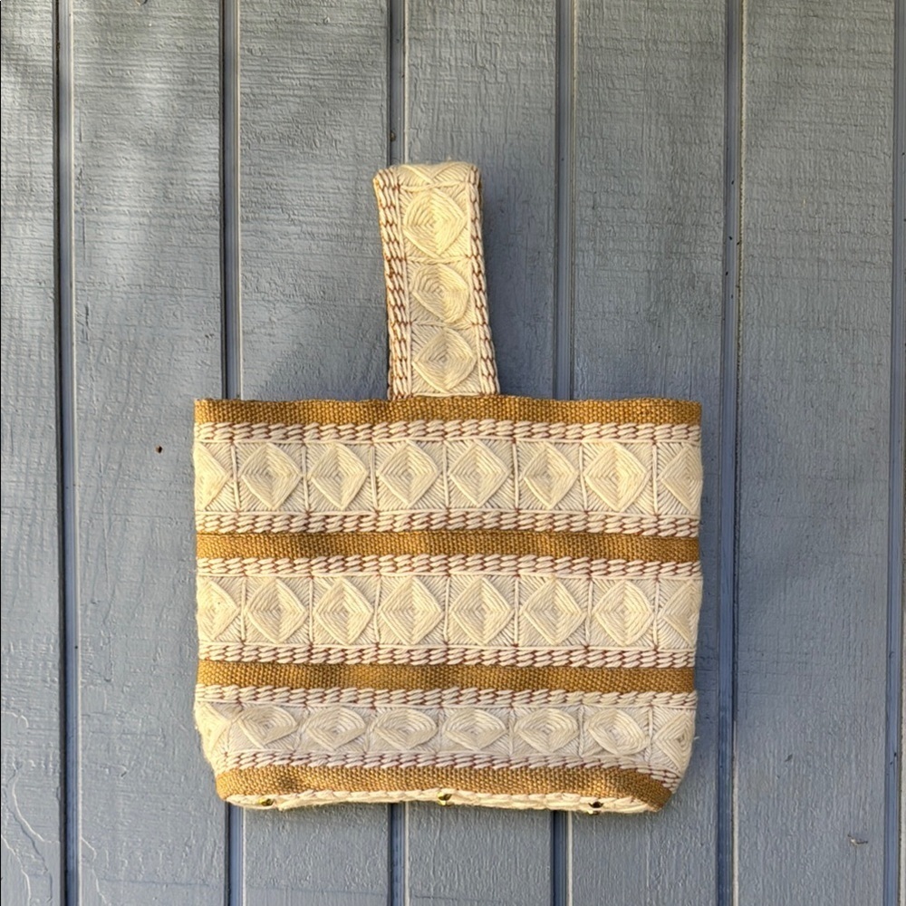 Elegant Cream and Tan Woven Tote Bag No Brand Vintage